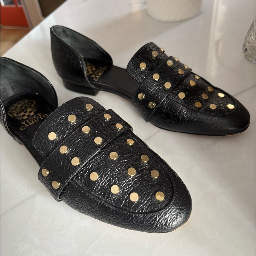 Black and Gold Studded Women's Loafers Vince Camuto 7.5 - Picture 2 of 3